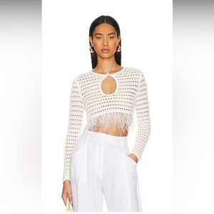 Malana Keyhole Feather Knit Sweater in White
TULAROSA